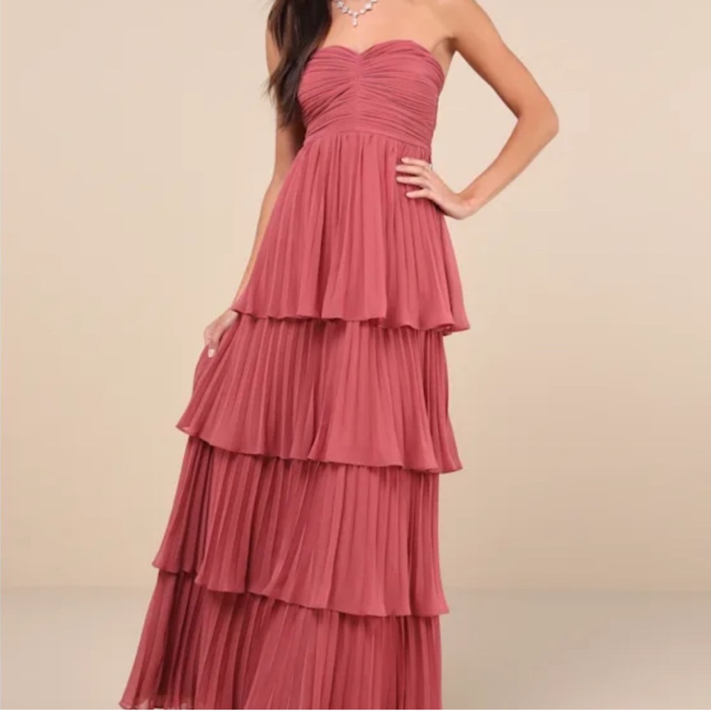 Nwt Seriously Sensational Strapless Tiered Maxi Dress In Dusty Rose